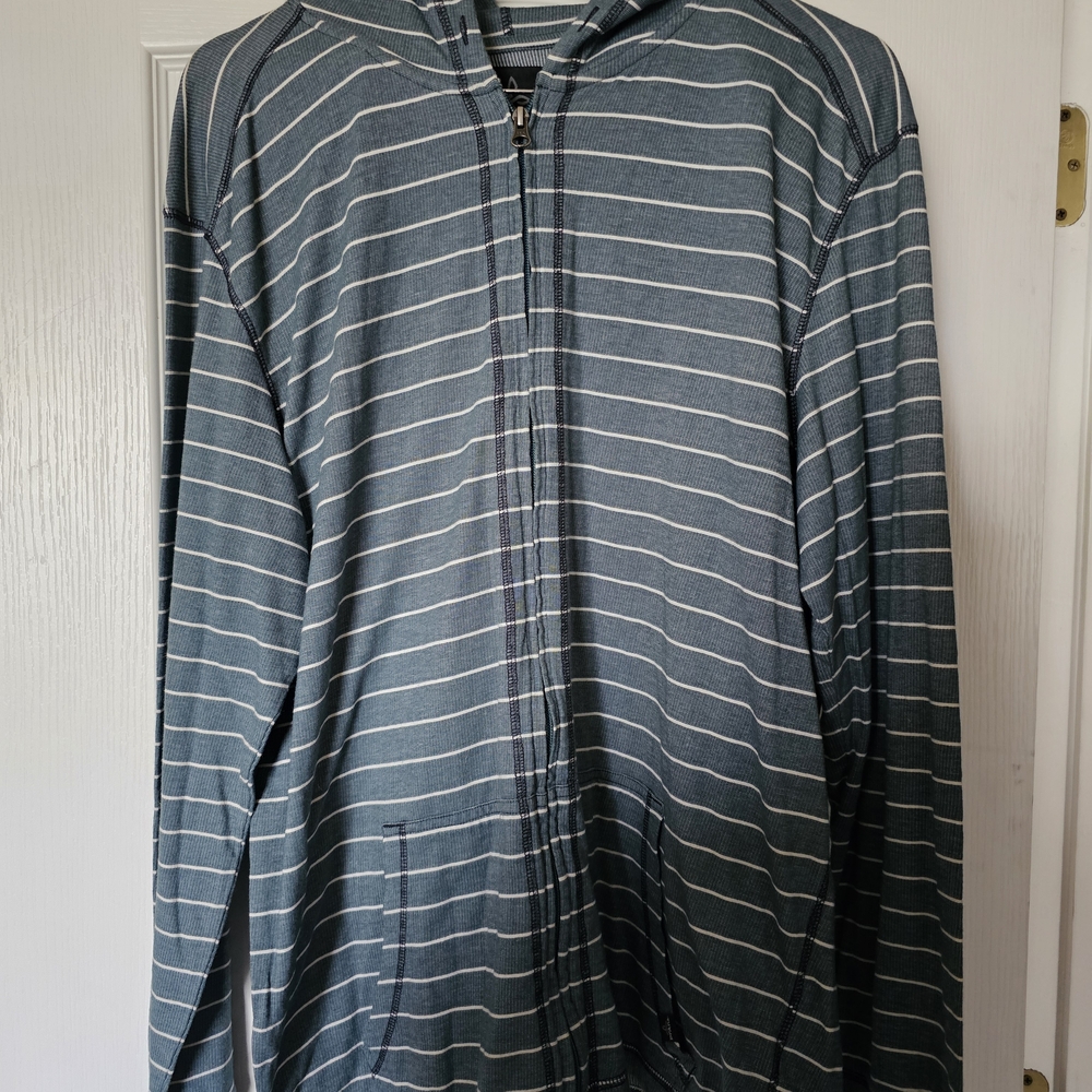 Prana Men's Zip-Up Striped Sweater - Blue and White